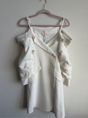 cinq a sept Ivory Off-Shoulder Ruffle Mini Dress